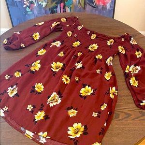 Burgundy floral print dress